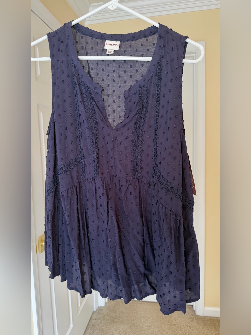 Merona Navy Textured Sleeveless Peasant Tunic